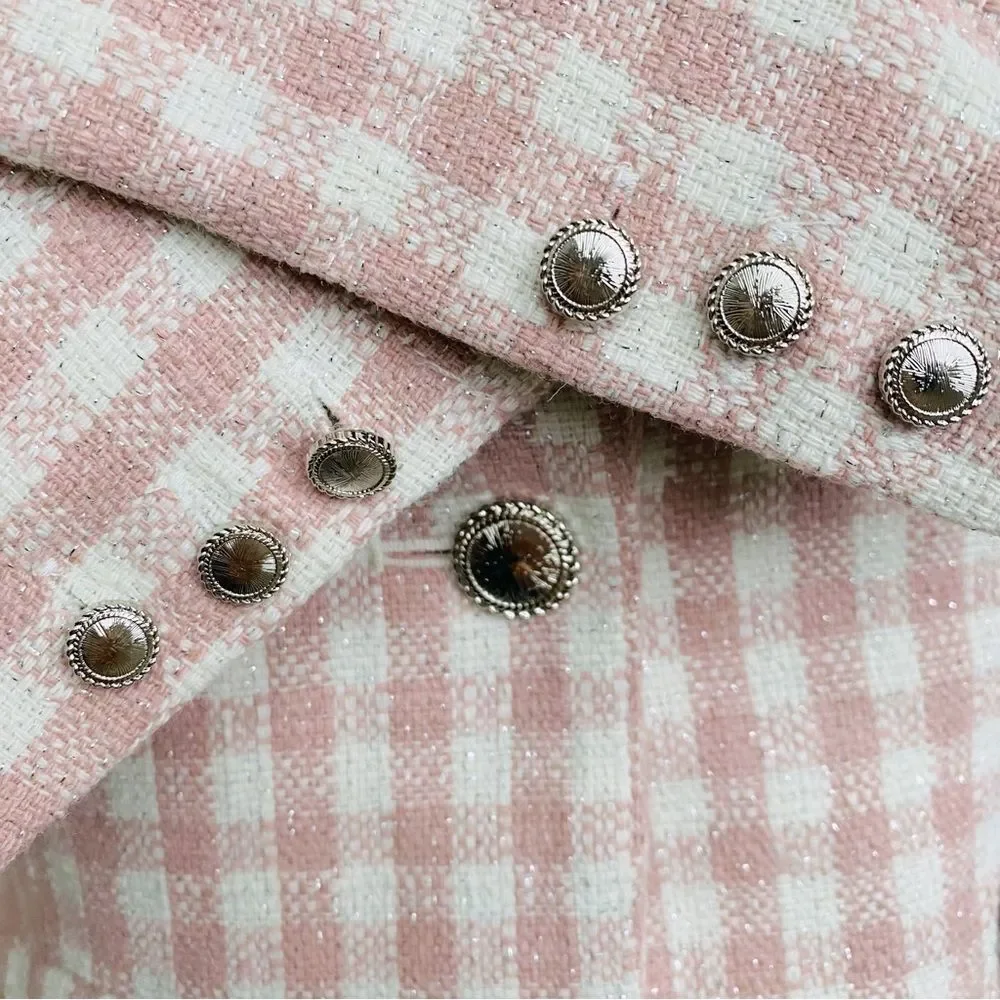 BLANK NYC Quick Thrills Plaid Pink White Blazer Jacket, Small, NWT